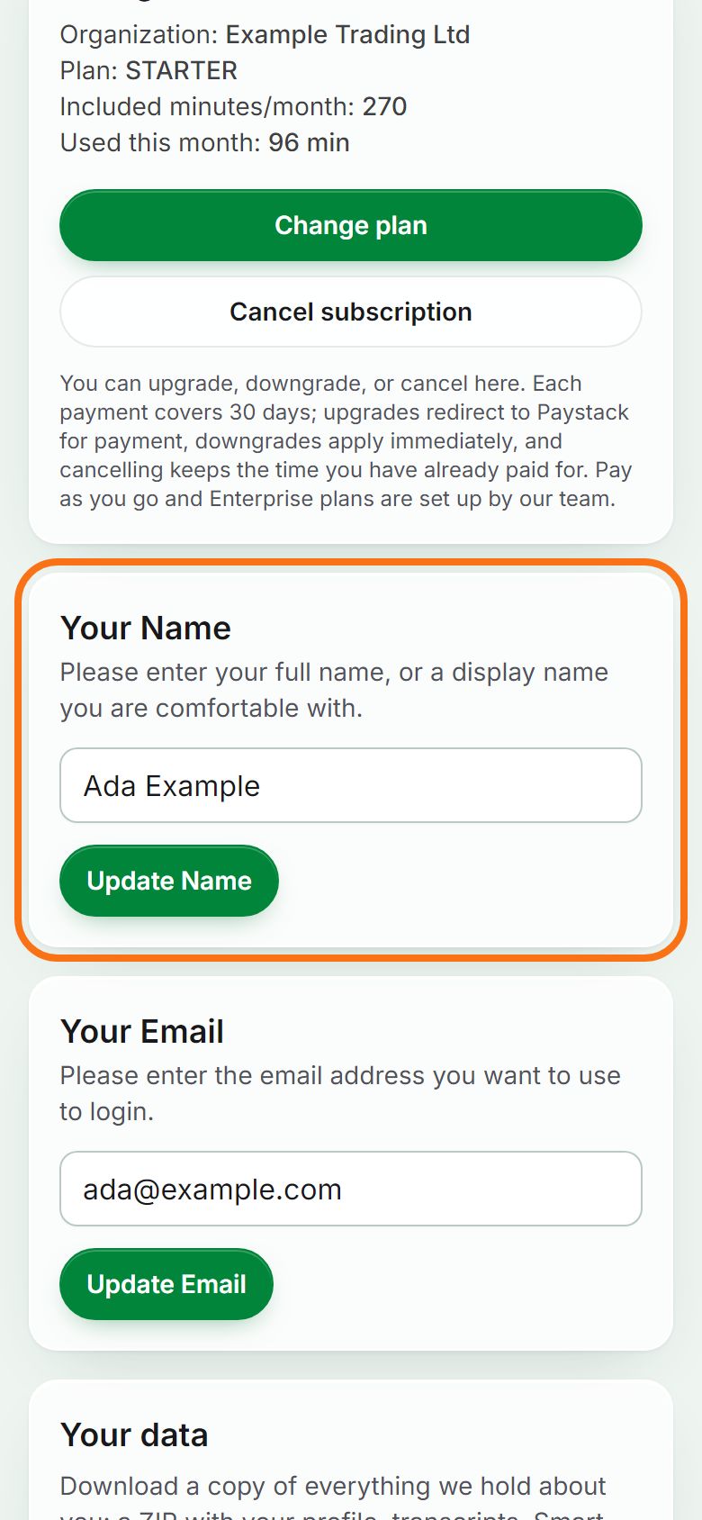 Step 2: Your name and email