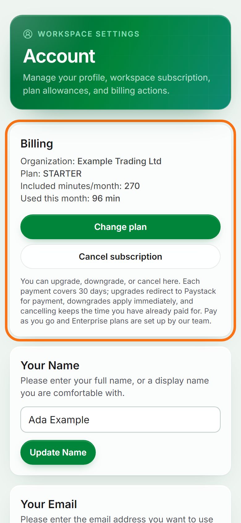 Step 1: Plan and billing