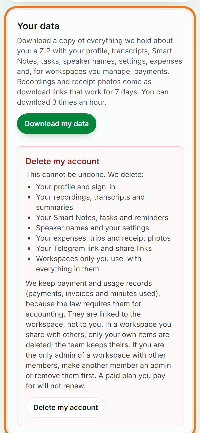 Step 3: Download or delete your data