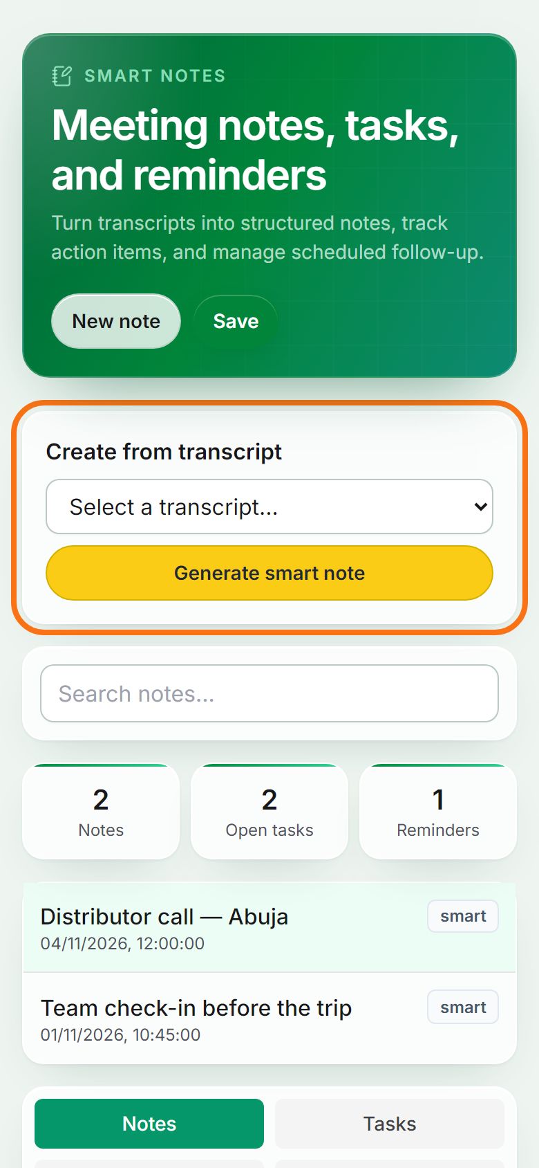 Step 2: Or create it on Smart Notes