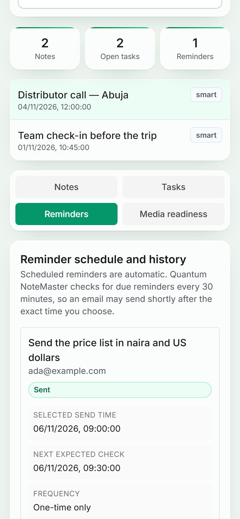 Step 5: Check the reminders