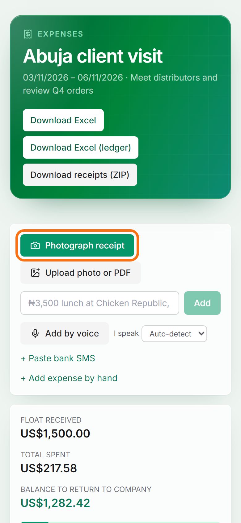 Step 1: Photograph or upload the receipt