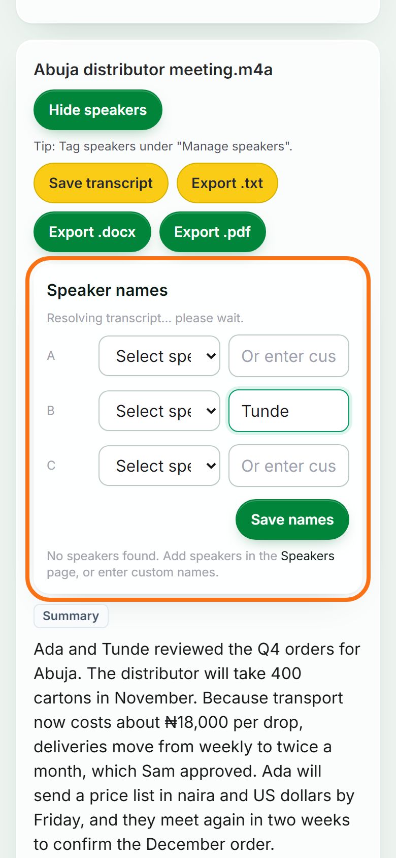 Step 8: Name each speaker