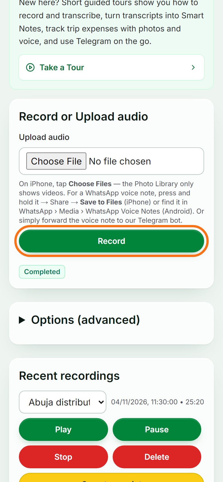 Step 2: Record in the app