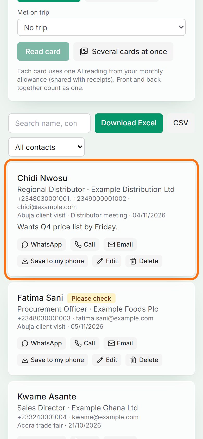 Step 4: Call, WhatsApp or save to your phone