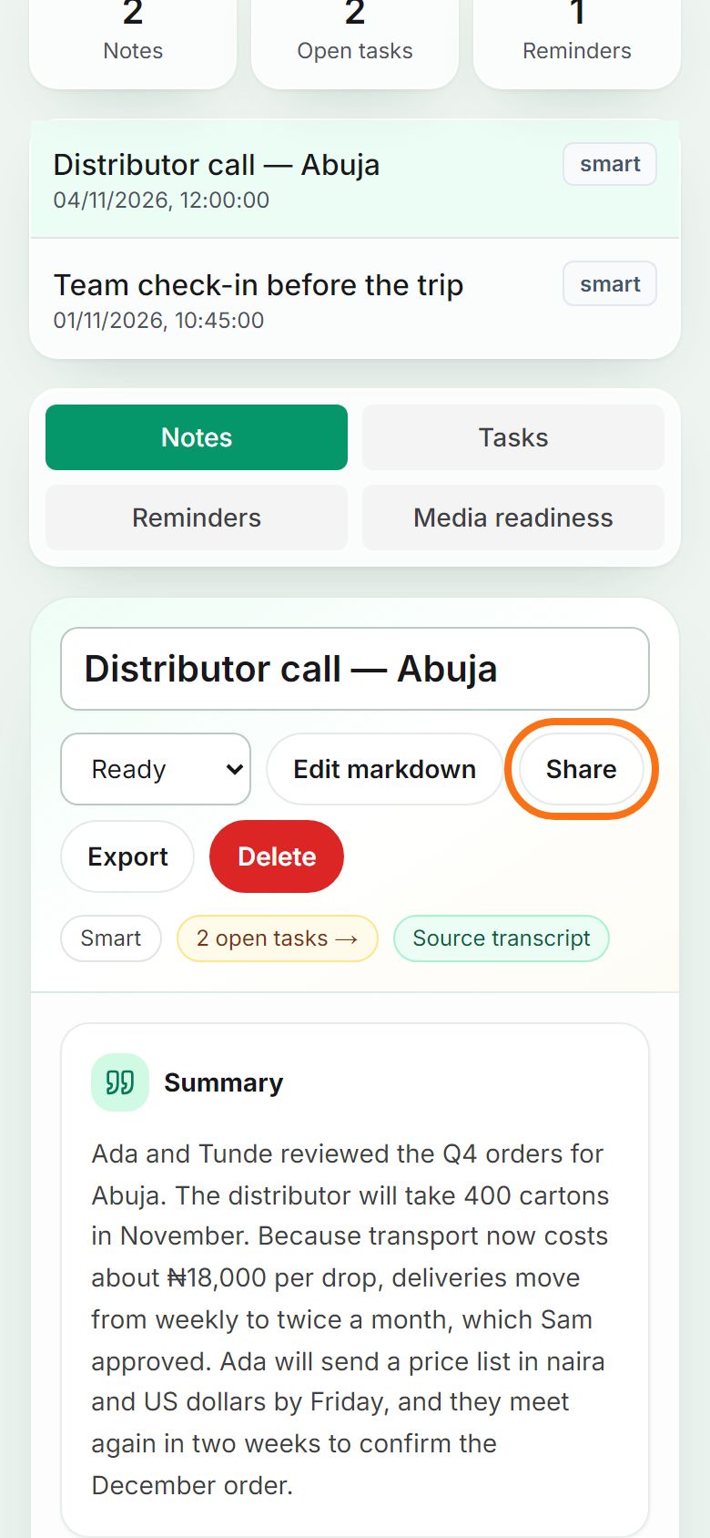 Step 2: Share a Smart Note