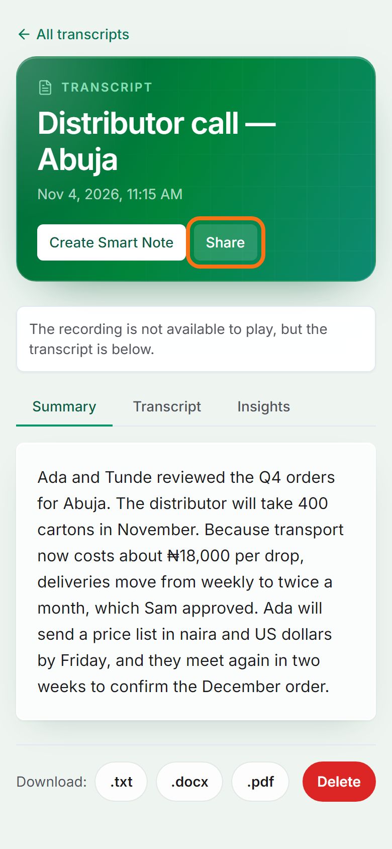 Step 1: Share a transcript