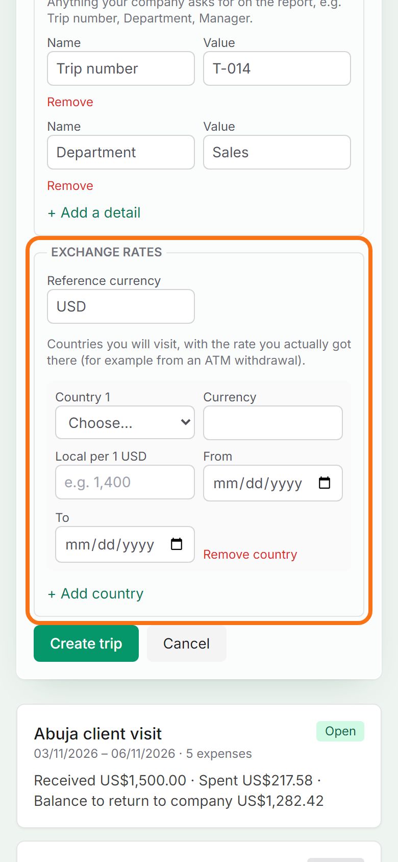 Step 3: Add the countries and their rates