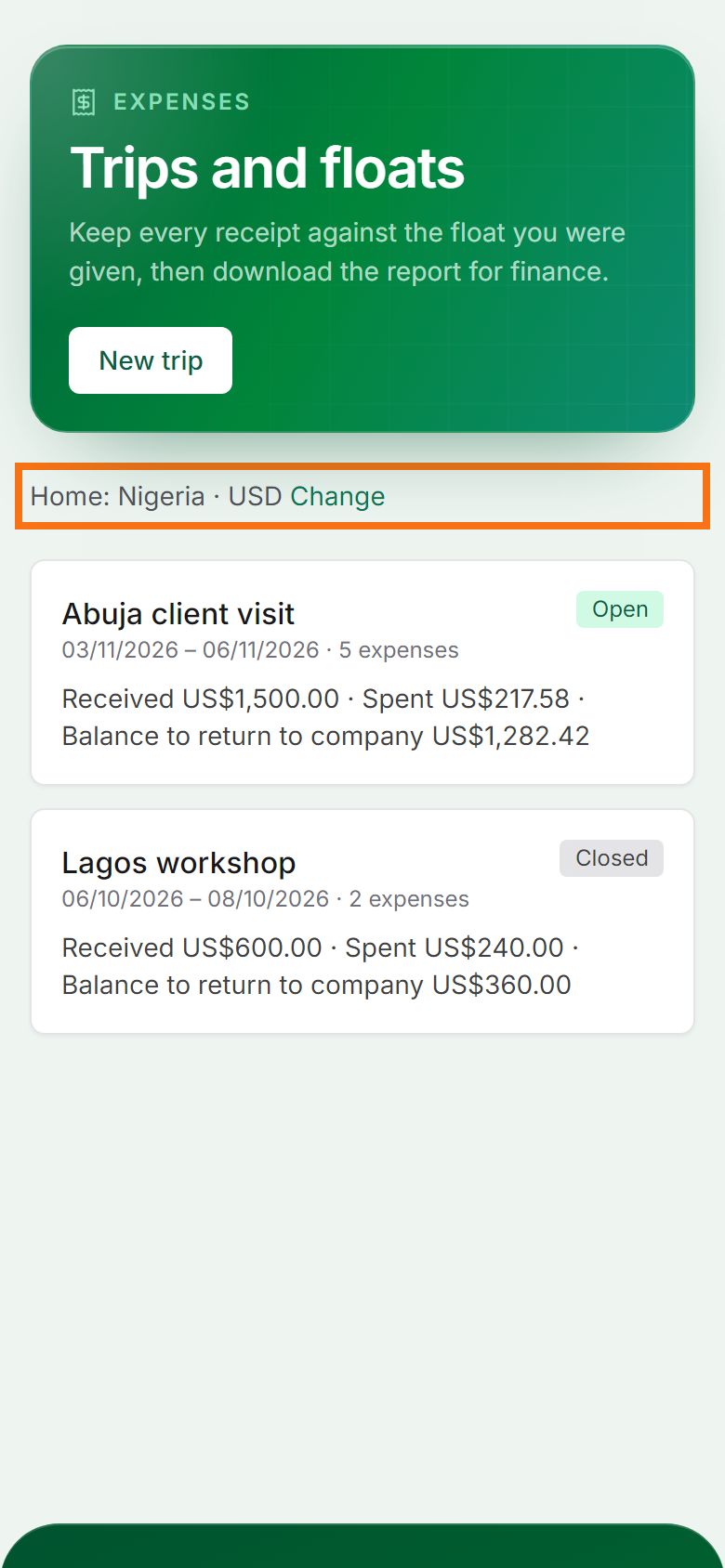 Step 1: Set your home country and currency