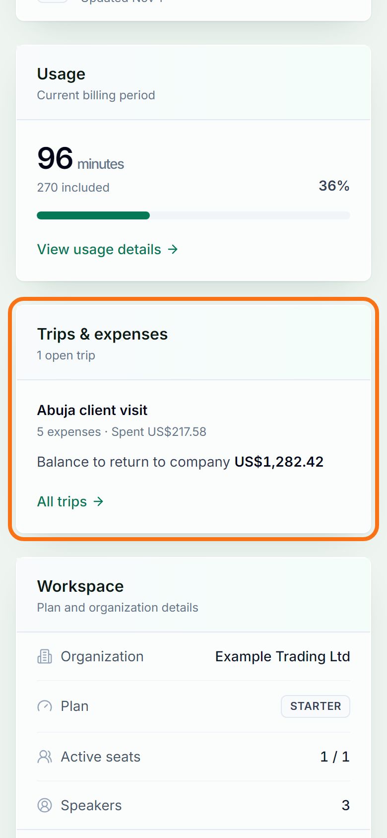 Step 4: Usage and your current trip