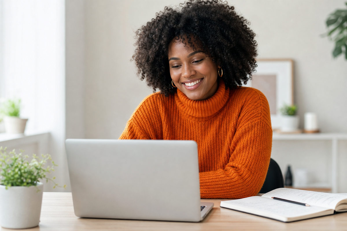 Professional working from a bright home office